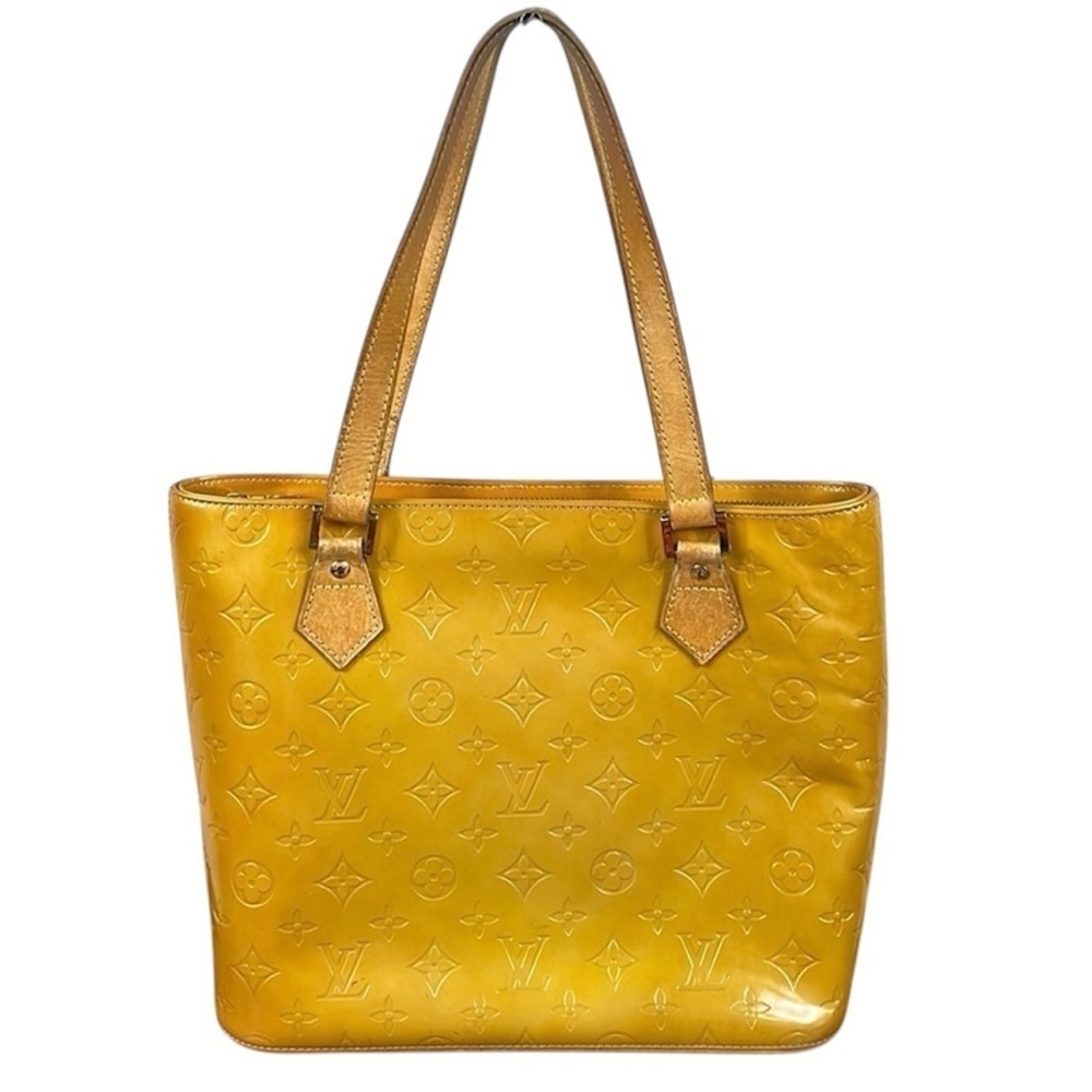 Louis Vuitton Houston Patent Leather Yellow Gold Shoulder Tote Bag Embossed